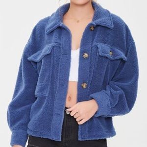 NWT Faux Shearling Button Front Jacket Size Small Blue
